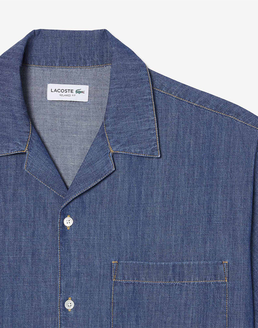 Lacoste Πουκαμισο Κμ Shirt Ss 3Ch1869-Mk9 Denimdarkblue ανδρικά ρούχα πουκάμισα Politikos Shop Πολιτικός