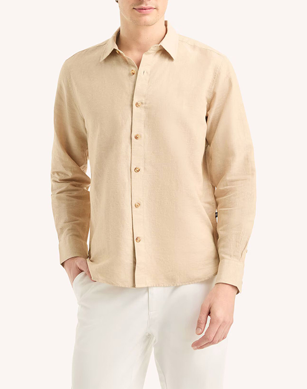 NAUTICA ΠΟΥΚΑΜΙΣΟ ΜΜ L/S LINEN SOLID FCA 3NCWR6548-2SA Biege