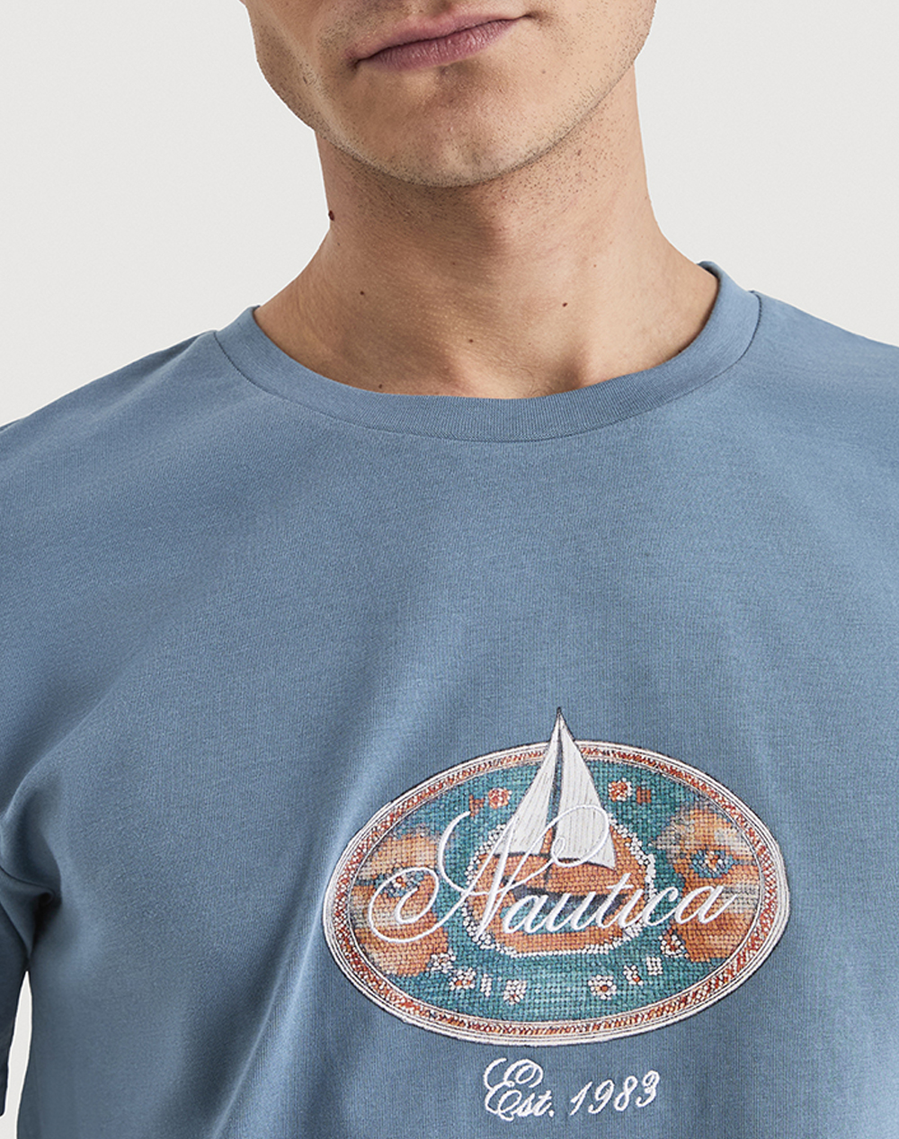 Nautica Μπλούζα T-Shirt Κμ Mosa 3Ncn1V03976-518 Steelblue ανδρικά ρούχα μπλούζες Politikos Shop Πολιτικός