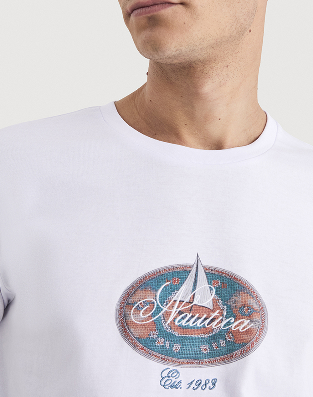 Nautica Μπλούζα T-Shirt Κμ Mosa 3Ncn1V03976-908 White ανδρικά ρούχα μπλούζες Politikos Shop Πολιτικός