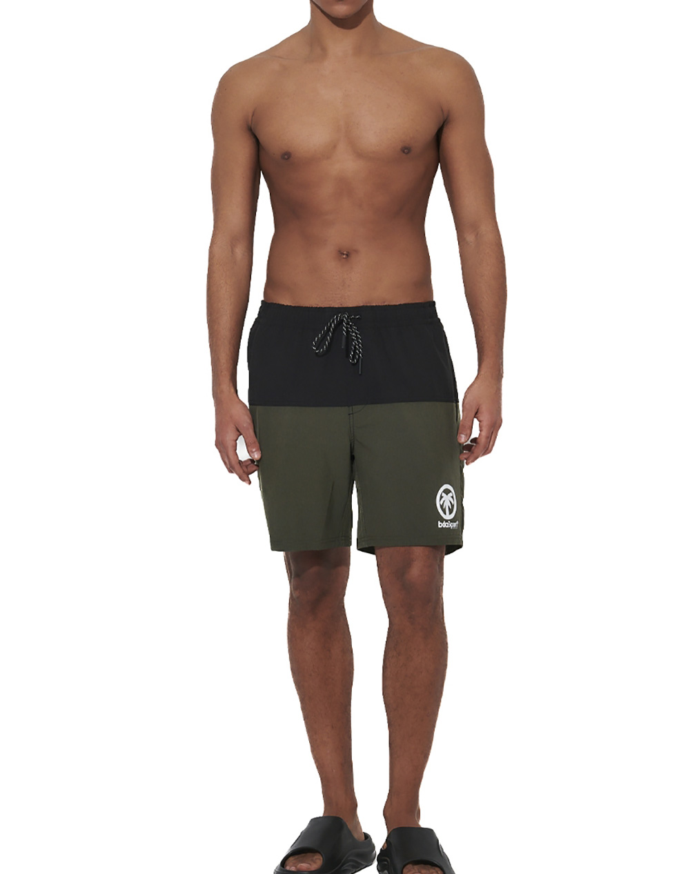 BODY ACTION MEN''S COLORBLOCK SWIM SHORTS 033627-01-BLACK KHAKI Khaki φωτογραφία