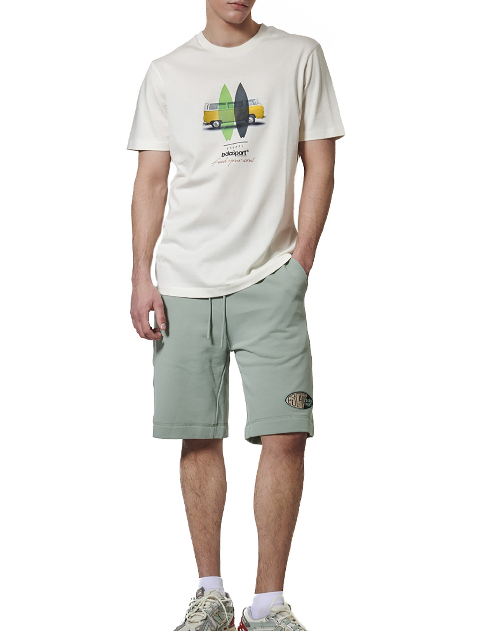 BODY ACTION MEN''S COTTON FRENCH TERRY SHORTS 033630-01-PISTACHIO GREEN LightGreen φωτογραφία
