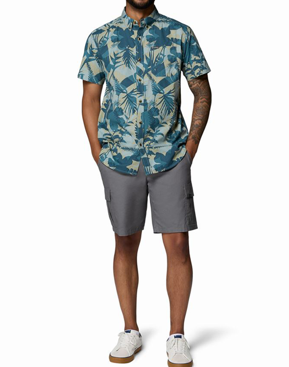 Columbia Ανδρικό Πουκάμισο Rapid Rivers Printed Short Sleeve Shirt Cd33-1768931-435 Petrol ανδρικά ρούχα πουκάμισα Politikos Shop Πολιτικός