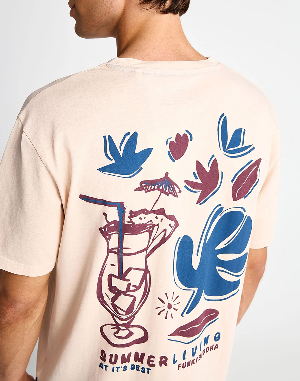 Funky Buddha T-Shirts Fbm013-088-04-Rose Water Lightpink ανδρικά ρούχα μπλούζες T-Shirt Politikos Shop Πολιτικός