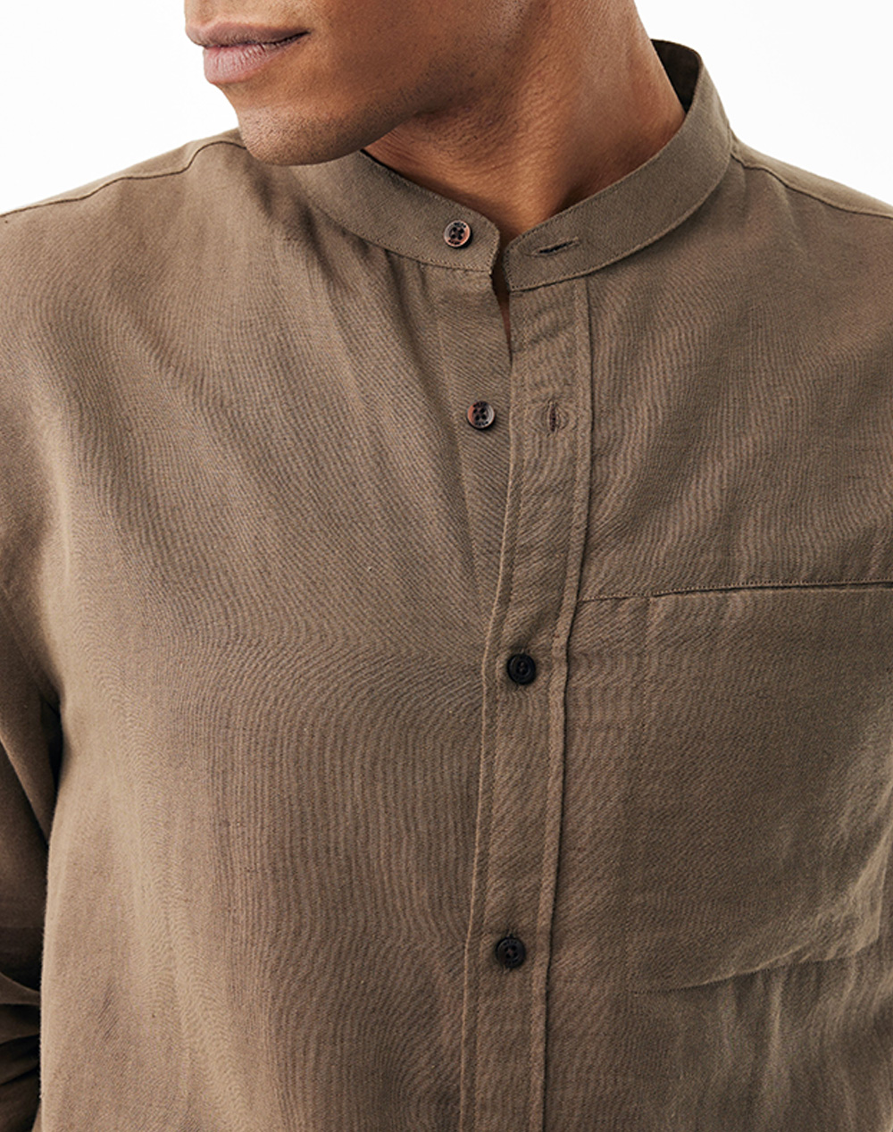 Mexx Mao Collar Linen Shirt Mf007202661M-190809 Chocolate ανδρικά ρούχα πουκάμισα Politikos Shop Πολιτικός
