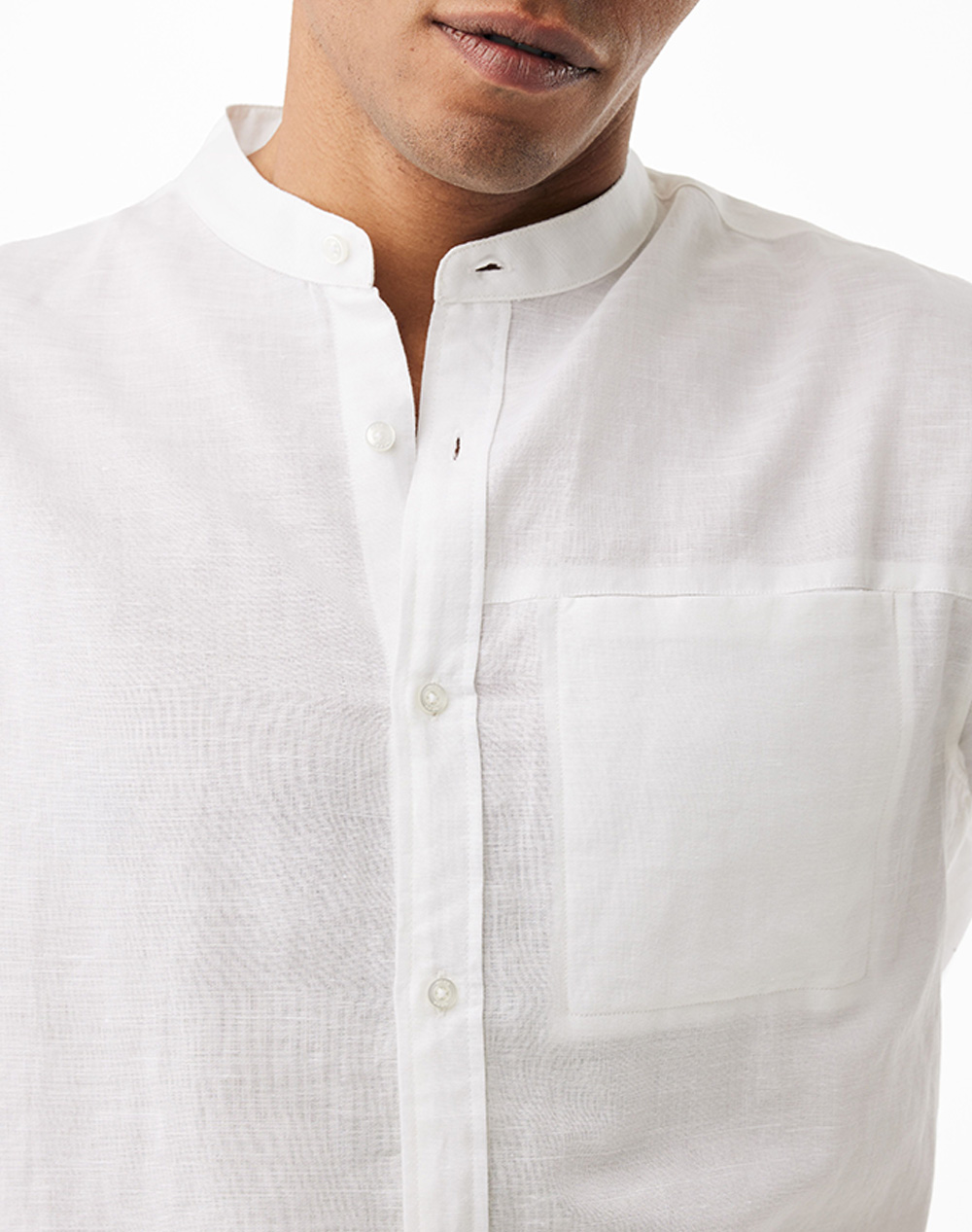 Mexx Mao Collar Linen Shirt Mf007202661M-110601 White ανδρικά ρούχα πουκάμισα Politikos Shop Πολιτικός