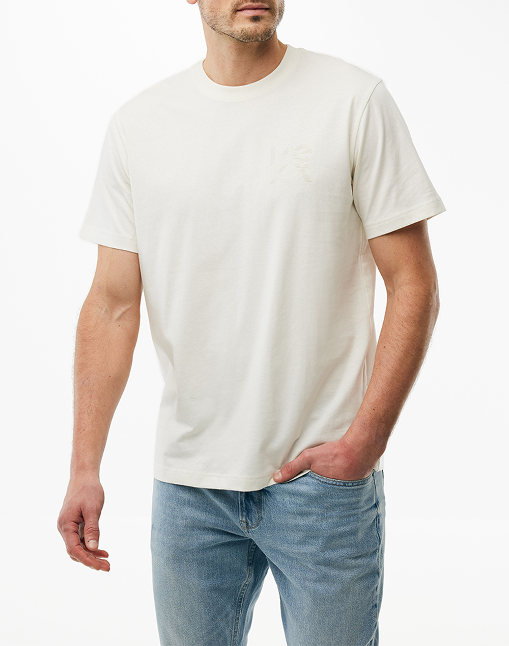 Mexx Ανδρικό T-Shirt Κοντομάνικο Κρεμ Βαμβακερό Ύφασμα