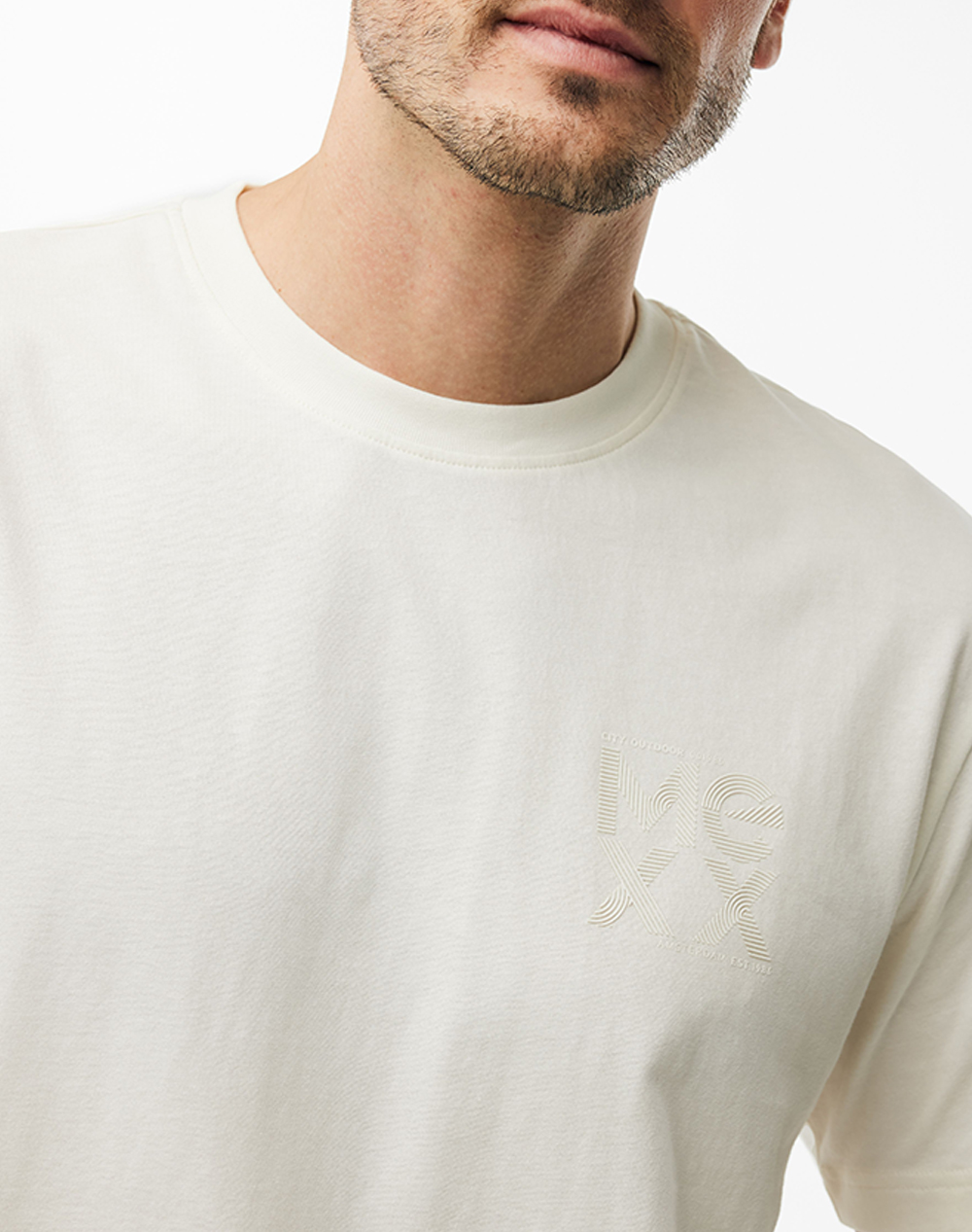 Mexx Logo T-Shirt Mf007801561M-110104 Cream ανδρικά ρούχα μπλούζες Politikos Shop Πολιτικός