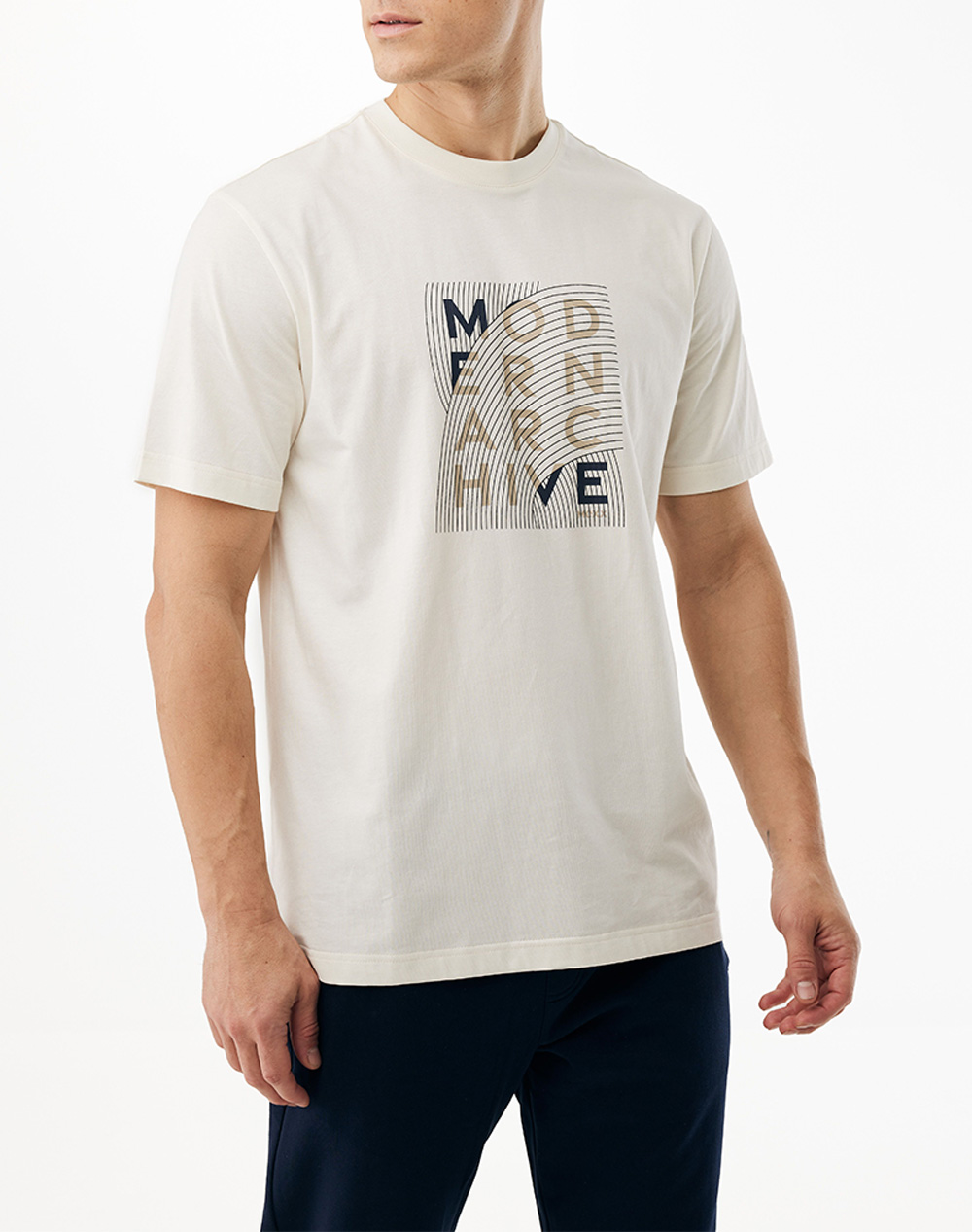 Mexx Ανδρικό T-Shirt Κοντομάνικο Κρεμ Βαμβάκι