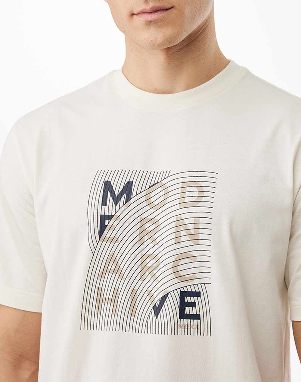 Mexx Logo T-Shirt Mf007802261M-110104 Cream ανδρικά ρούχα μπλούζες Politikos Shop Πολιτικός