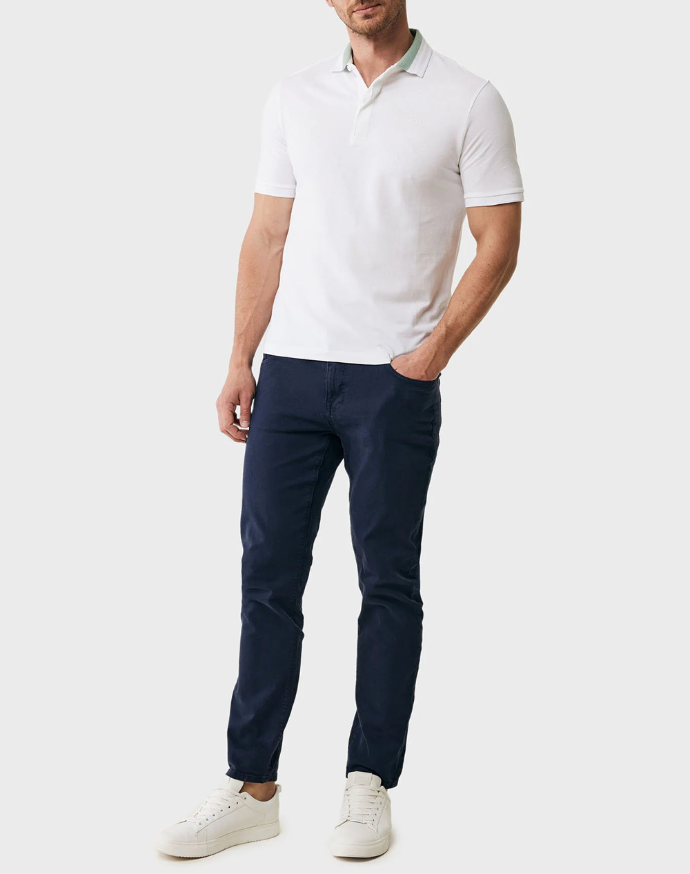 Mexx Polo With Colorblock Collar Ss Mf007104241M-110601 White ανδρικά ρούχα μπλούζες Politikos Shop Πολιτικός