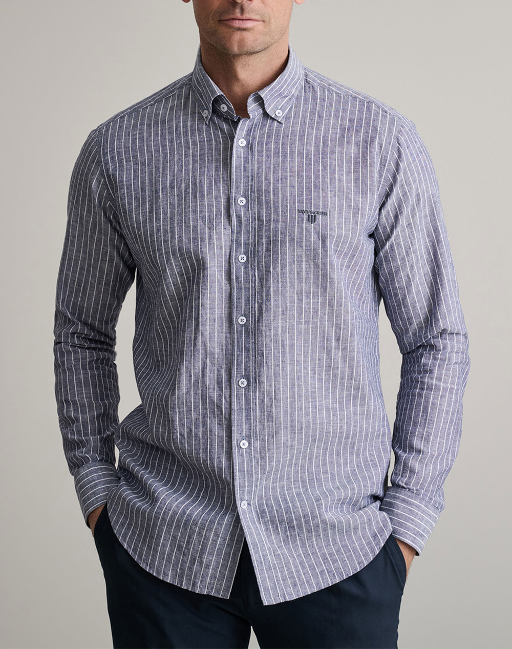 NAVY&GREEN ΠΟΥΚΑΜΙΣΟ COMFORT FIT 24NG.B390/1B-BLUE NIGHT/WHITE NavyBlue