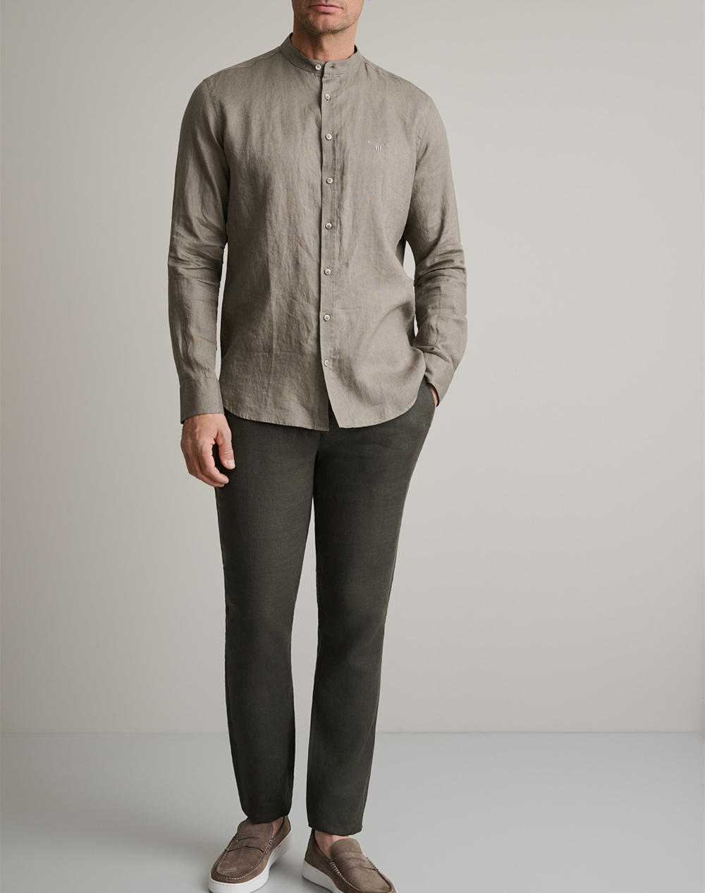 Navy Green Πουκαμισο Mao Comfort Fit 24Ng Cr59 4-Dark Earth Brown ανδρικά ρούχα πουκάμισα Politikos Shop Πολιτικός