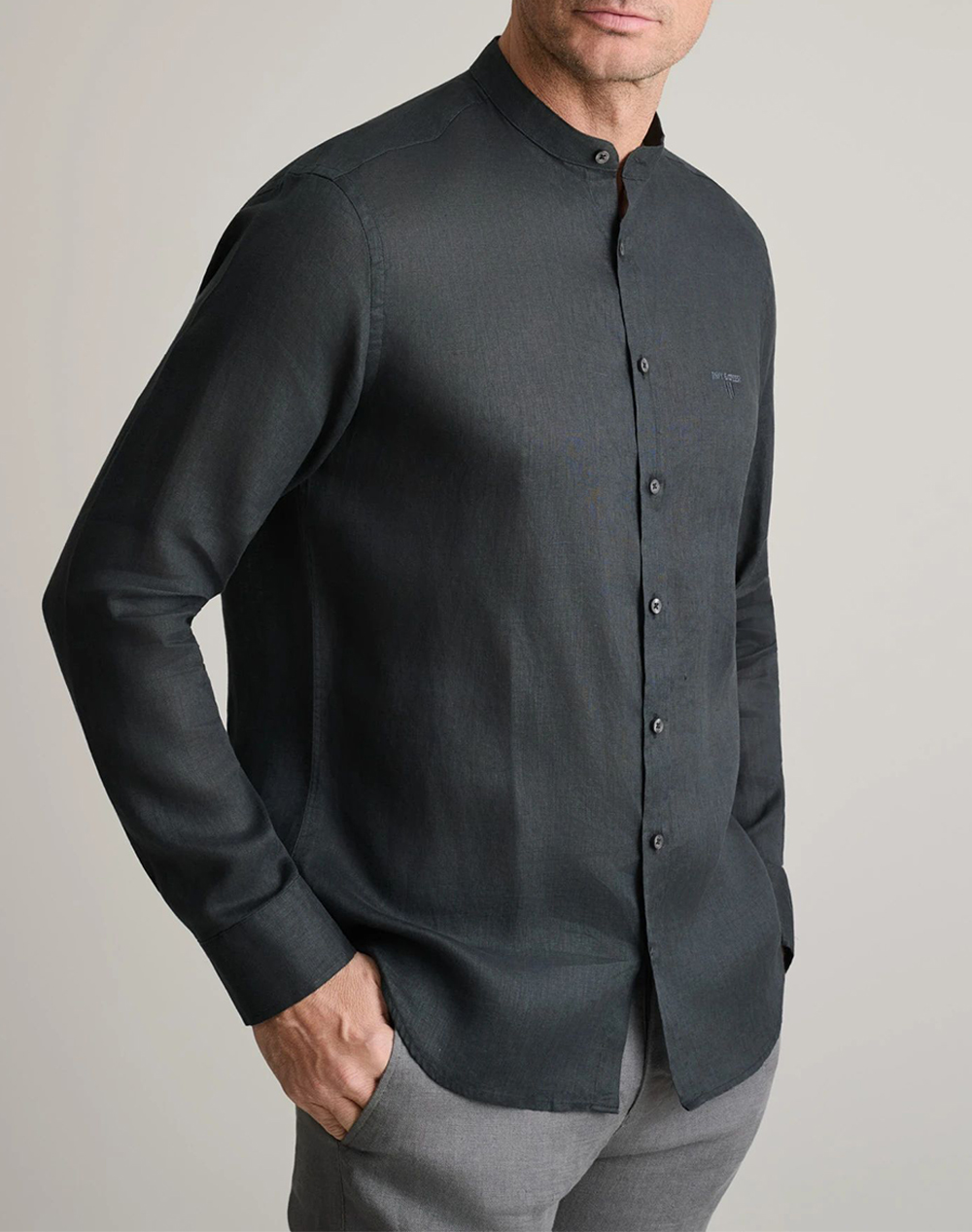 Navy Green Πουκαμισο Mao Comfort Fit 24Ng Cr59 4-Absolute Black Jetblack ανδρικά ρούχα πουκάμισα Politikos Shop Πολιτικός