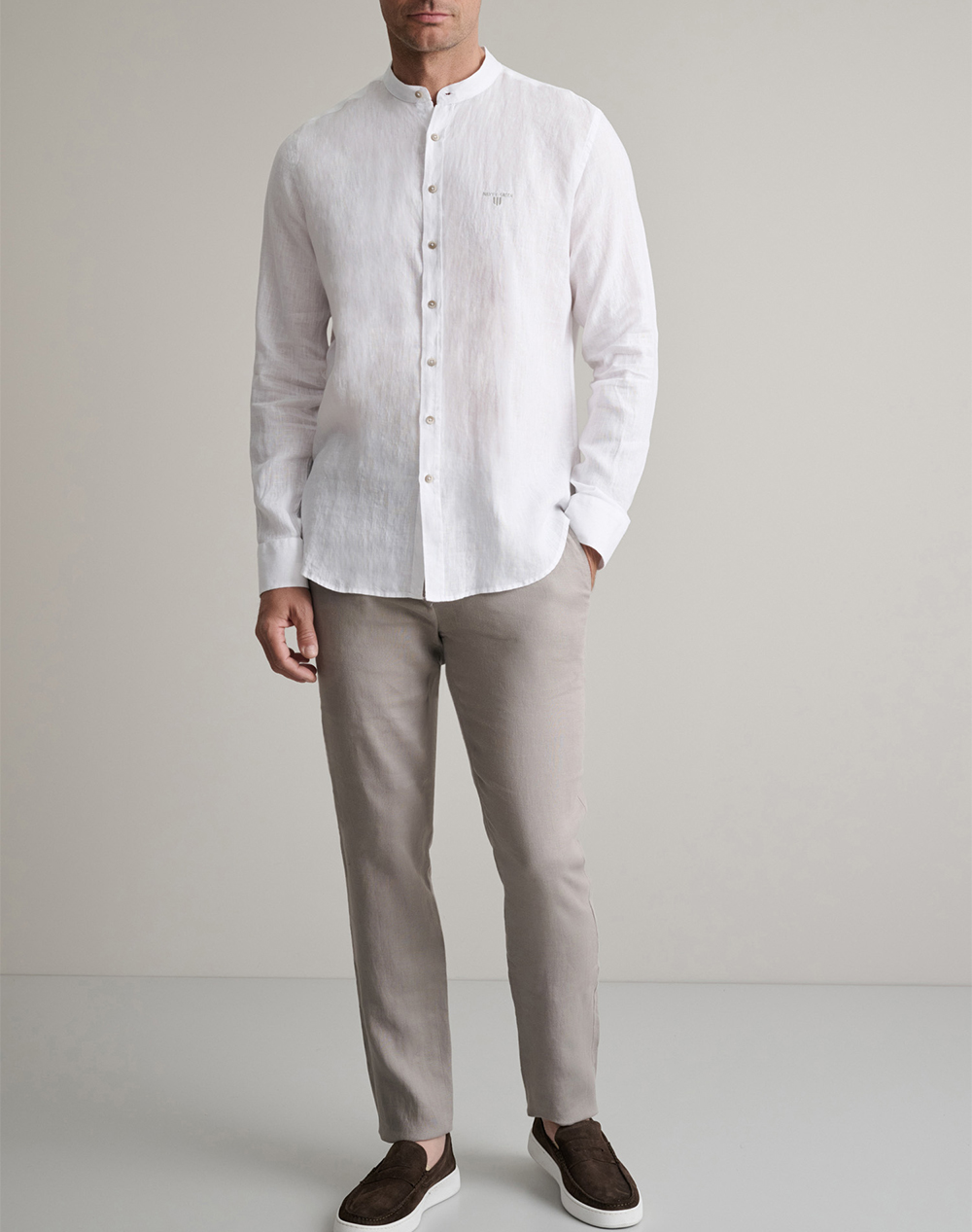 Navy Green Πουκαμισο Mao Comfort Fit 24Ng Bx153 4-White D White ανδρικά ρούχα πουκάμισα Politikos Shop Πολιτικός