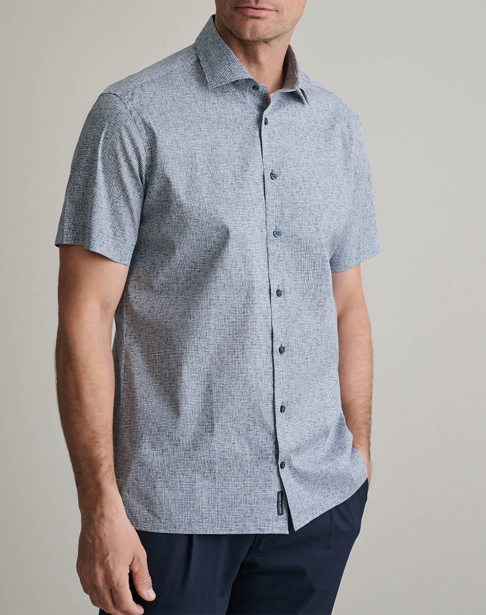 NAVY&GREEN ΠΟΥΚΑΜΙΣΟ COMFORT FIT, ΚΟΝΤΟ ΜΑΝΙΚΙ 24NG.MP28/NGM/SS-DARK NAVY/WHITE Mixed