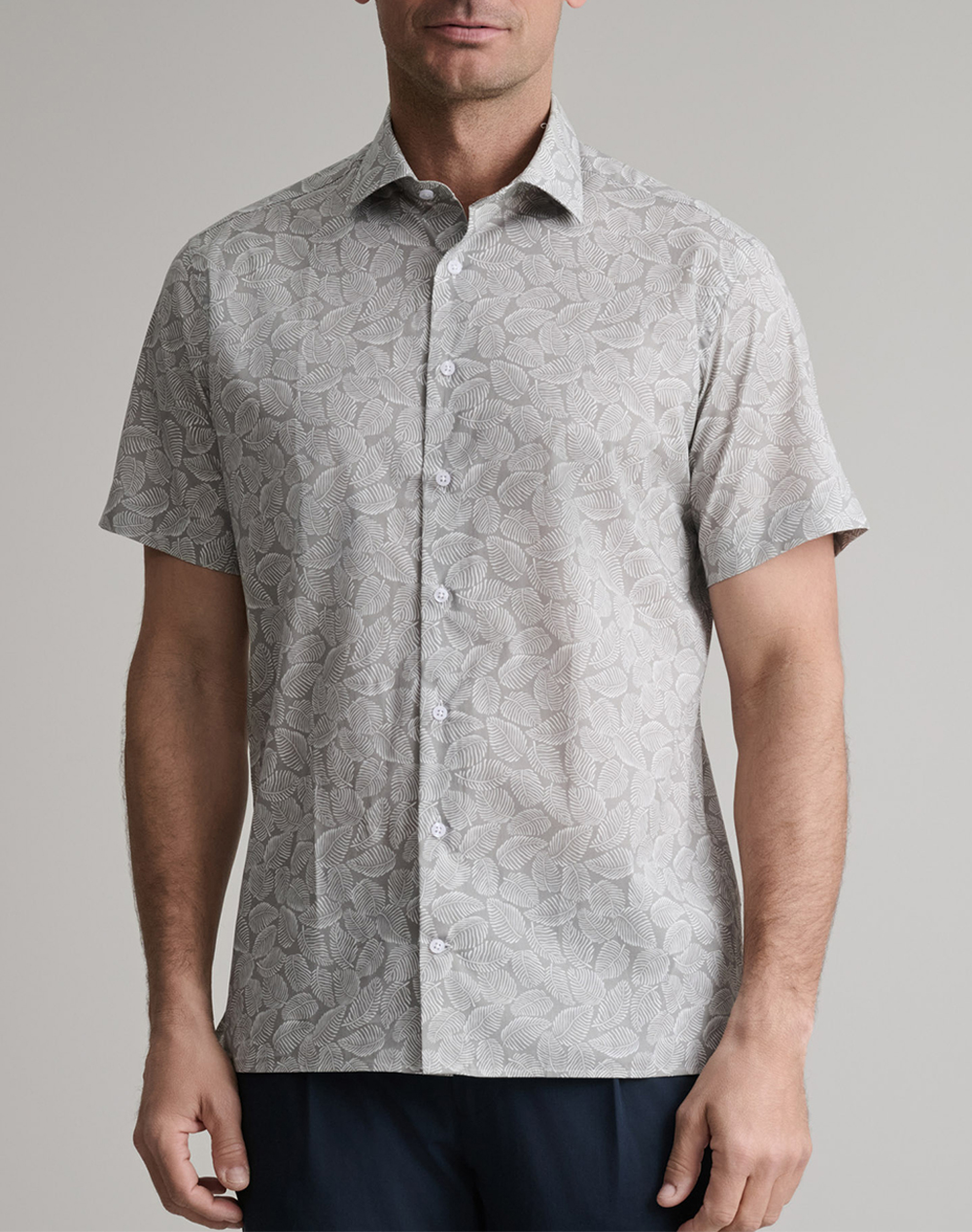 NAVY&GREEN ΠΟΥΚΑΜΙΣΟ COMFORT FIT, ΚΟΝΤΟ ΜΑΝΙΚΙ 24NG.MP27/NGM/SS-OPAL GREY/WHITE Gray