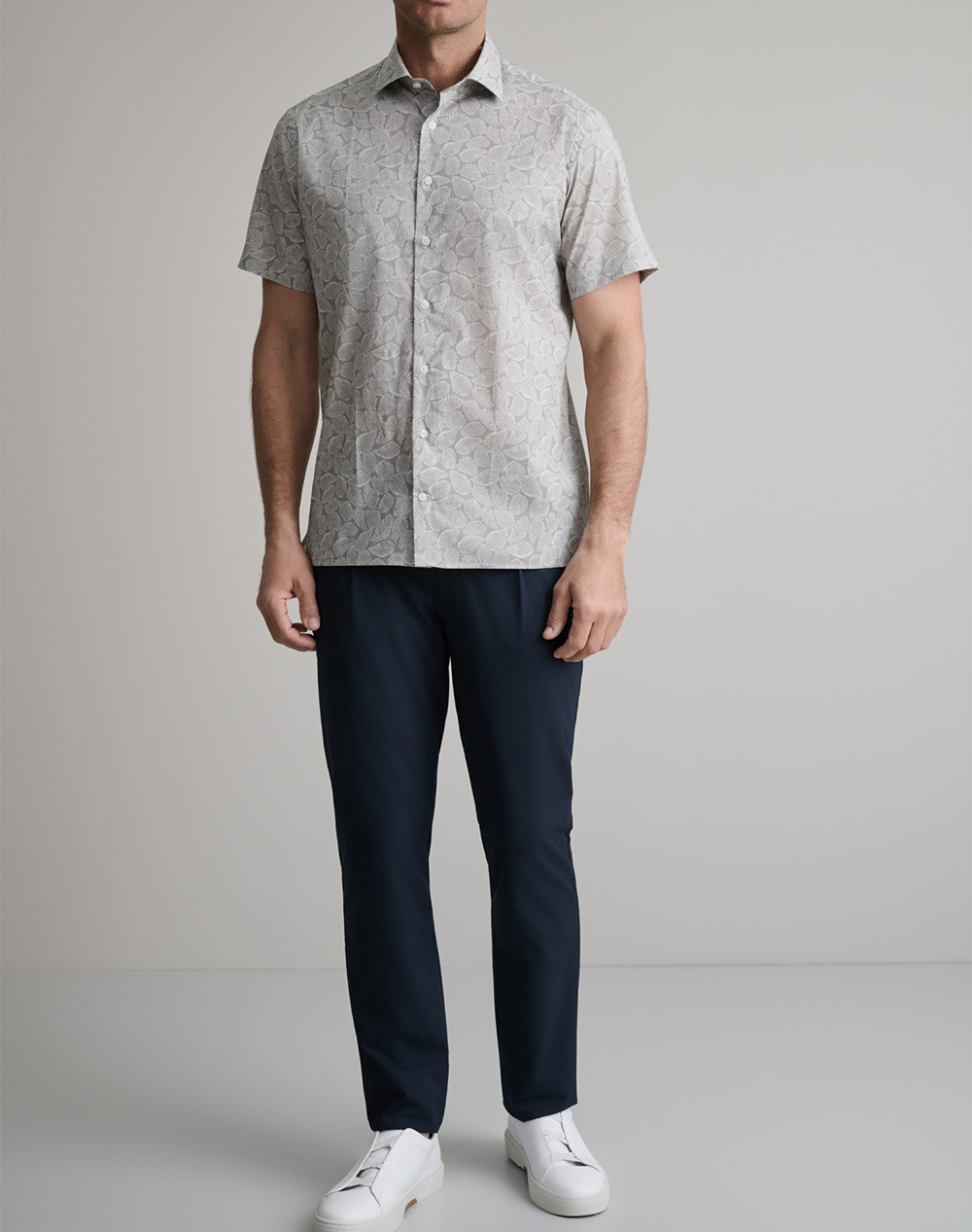 NAVY&GREEN ΠΟΥΚΑΜΙΣΟ COMFORT FIT, ΚΟΝΤΟ ΜΑΝΙΚΙ 24NG.MP27/NGM/SS-OPAL GREY/WHITE Gray φωτογραφία