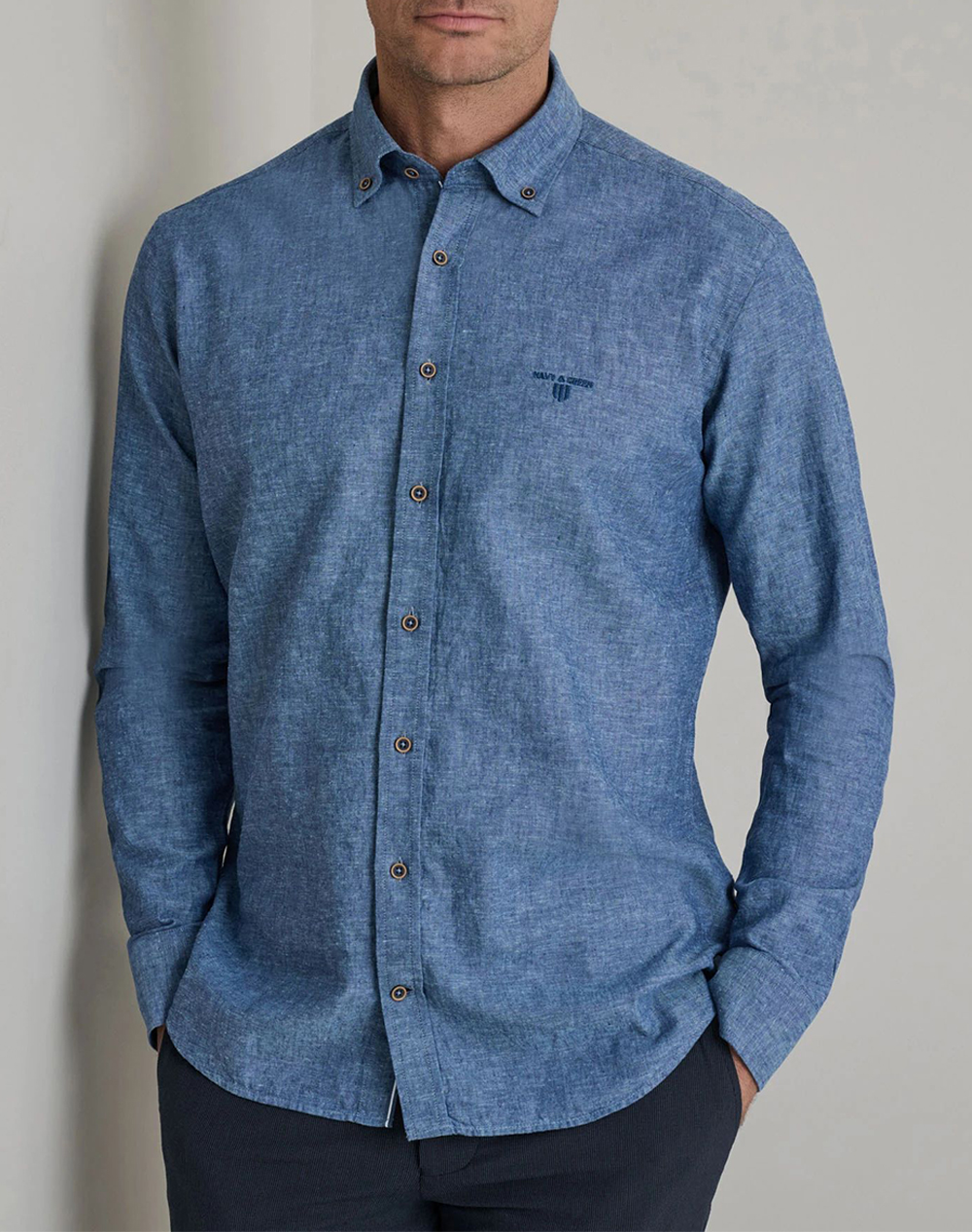 NAVY&GREEN ΠΟΥΚΑΜΙΣΟ COMFORT FIT 24NG.CR105/1B.1-MORROCAN BLUE. Indigo