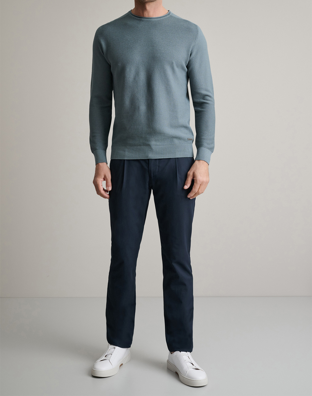 Navy Green Πλεκτο Βαμβακερο Λαιμοκοψη 2Tone 24Ym 997 P 2-Pilot Blue Darkblue ανδρικά ρούχα μπλούζες Πλεκτά Politikos Shop Πολιτικός