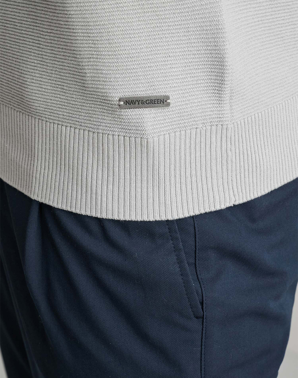 Navy Green Πλεκτο Βαμβακερο Λαιμοκοψη 2Tone 24Ym 997 P 2-Grey Stone Gray ανδρικά ρούχα μπλούζες Πλεκτά Politikos Shop Πολιτικός