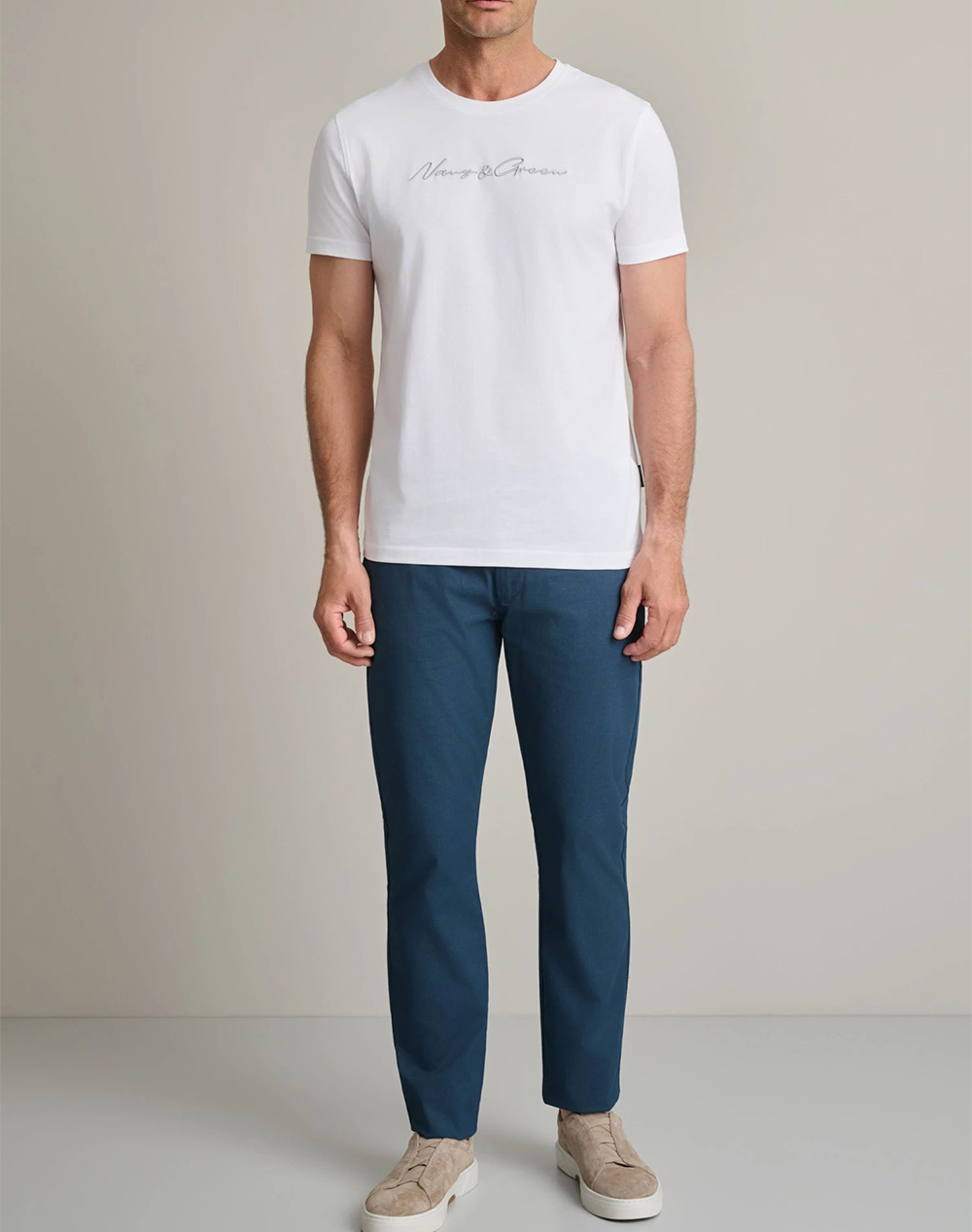 Navy Green Μπλούζα Λαιμοκοψη 24Tu 322 11P 2-White White ανδρικά ρούχα μπλούζες T-Shirt Politikos Shop Πολιτικός