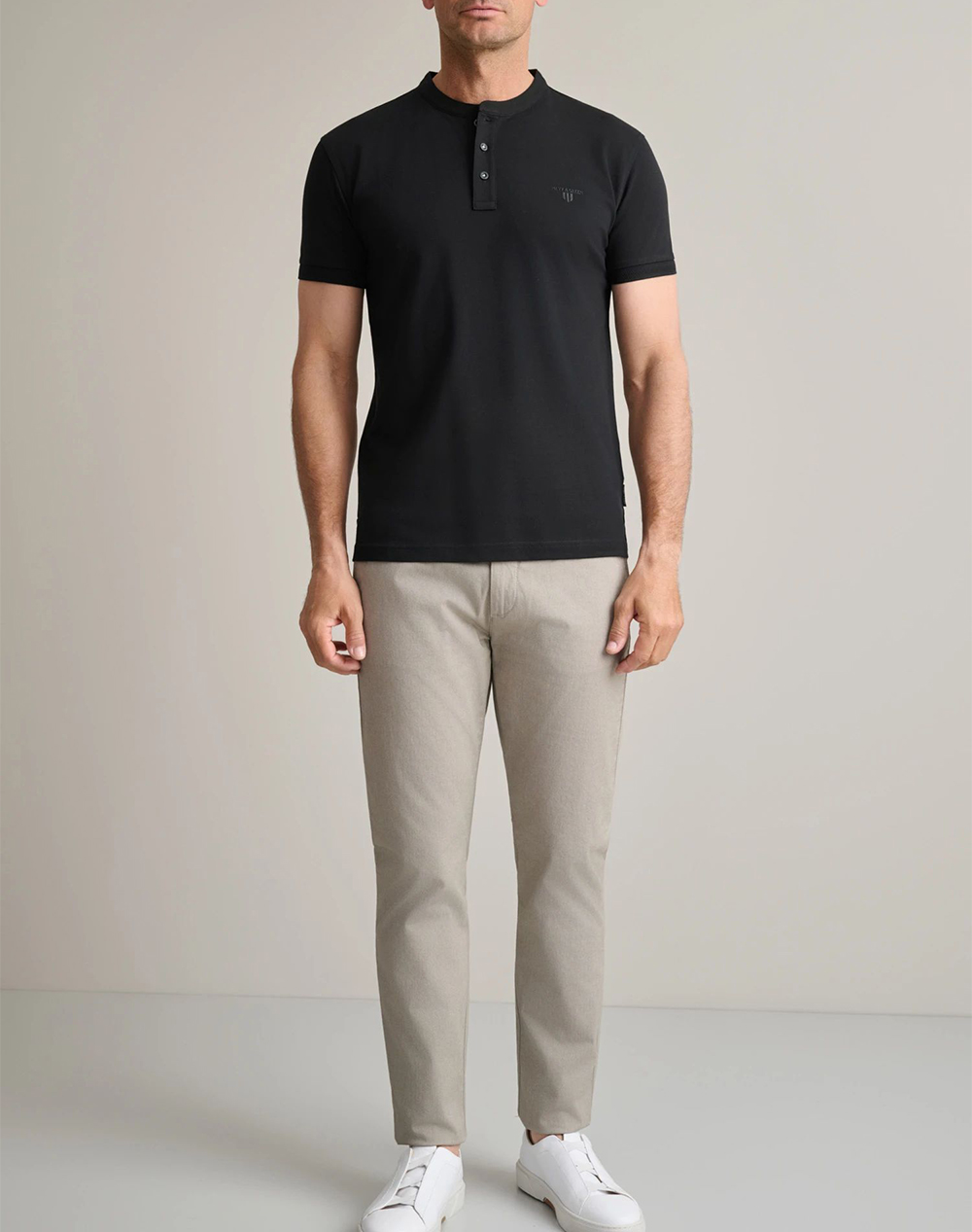 Navy Green Μπλούζα Λαιμοκοψη με Κουμπια 24Ts 005 Yl Pb-Black Black ανδρικά ρούχα μπλούζες T-Shirt Politikos Shop Πολιτικός