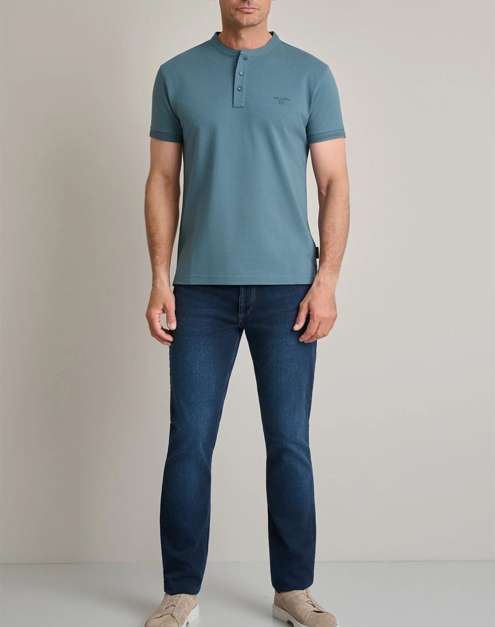 Navy Green Μπλούζα Λαιμοκοψη με Κουμπια 24Ts 005 Yl Pb-Pilot Blue ανδρικά ρούχα μπλούζες T-Shirt Politikos Shop Πολιτικός