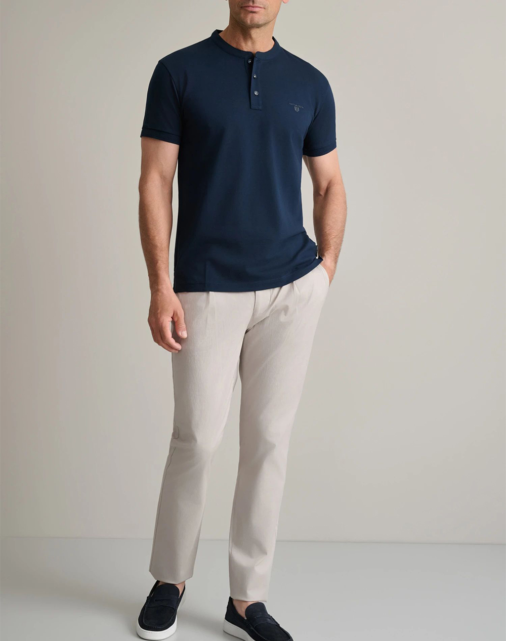 Navy Green Μπλούζα Λαιμοκοψη με Κουμπια 24Ts 005 Yl Pb-Marine Blue Darkblue ανδρικά ρούχα μπλούζες T-Shirt Politikos Shop Πολιτικός