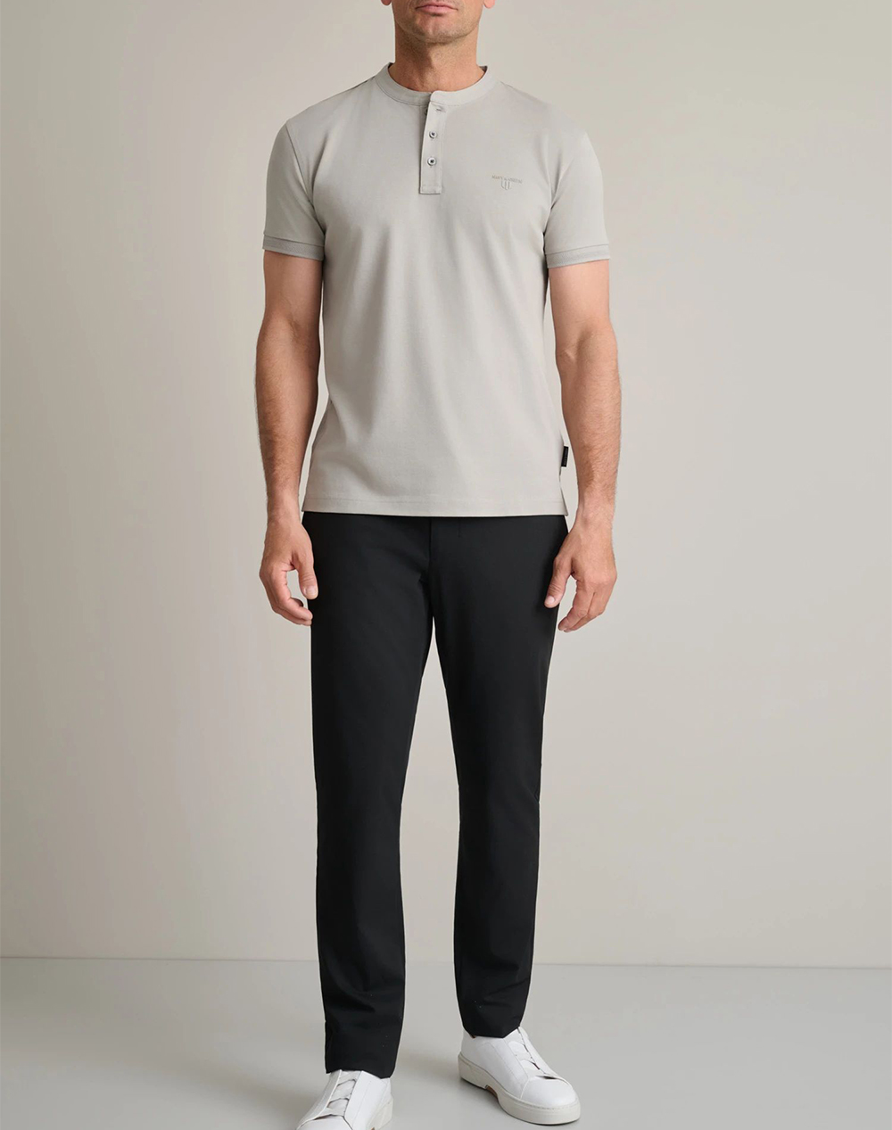 Navy Green Μπλούζα Λαιμοκοψη με Κουμπια 24Ts 005 Yl Pb-Grey Stone Lightgray ανδρικά ρούχα μπλούζες T-Shirt Politikos Shop Πολιτικός
