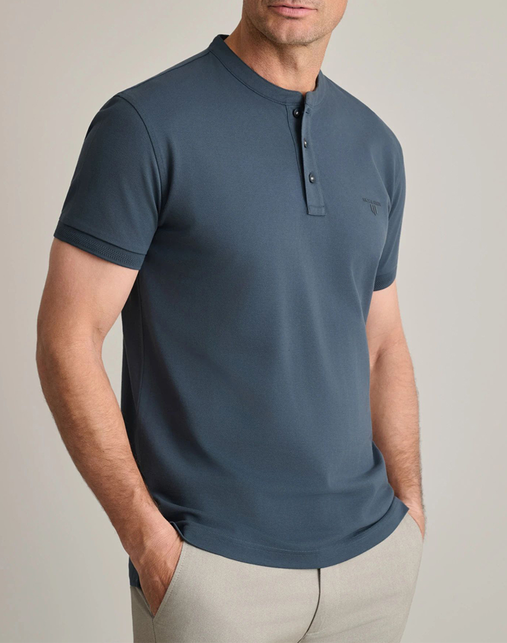 NAVY&GREEN ΜΠΛΟΥΖΑ ΛΑΙΜΟΚΟΨΗ ΜΕ ΚΟΥΜΠΙΑ 24TS.005/YL/PB-DARK SHADOW SteelBlue