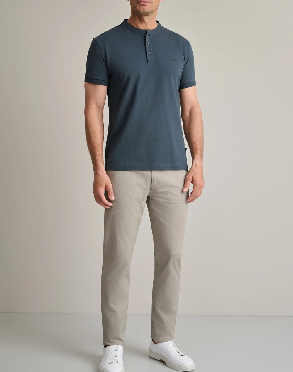 Navy Green Μπλούζα Λαιμοκοψη με Κουμπια 24Ts 005 Yl Pb-Dark Shadow Steelblue ανδρικά ρούχα μπλούζες T-Shirt Politikos Shop Πολιτικός