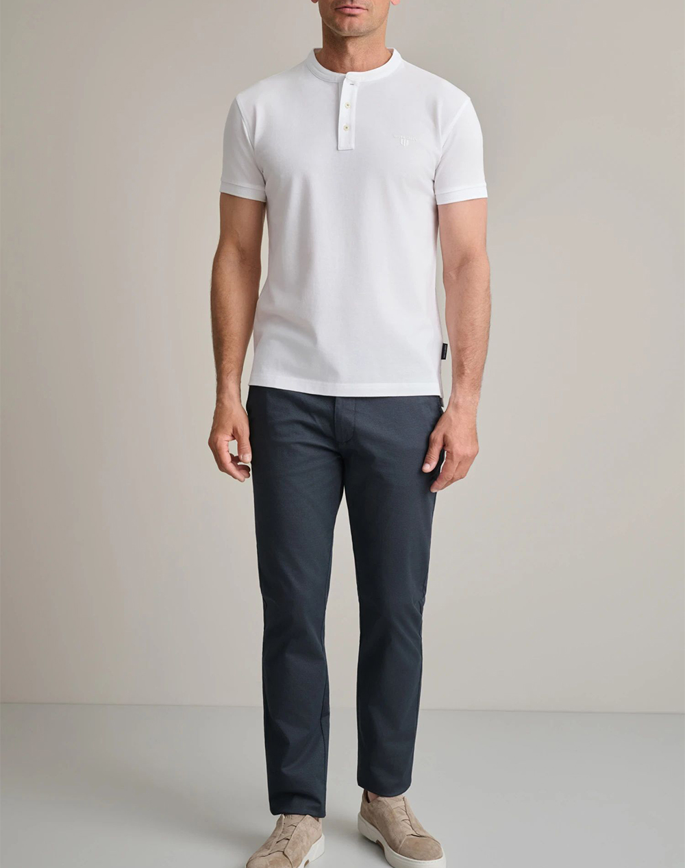 Navy Green Μπλούζα Λαιμοκοψη με Κουμπια 24Ts 005 Yl Pb-White White ανδρικά ρούχα μπλούζες T-Shirt Politikos Shop Πολιτικός