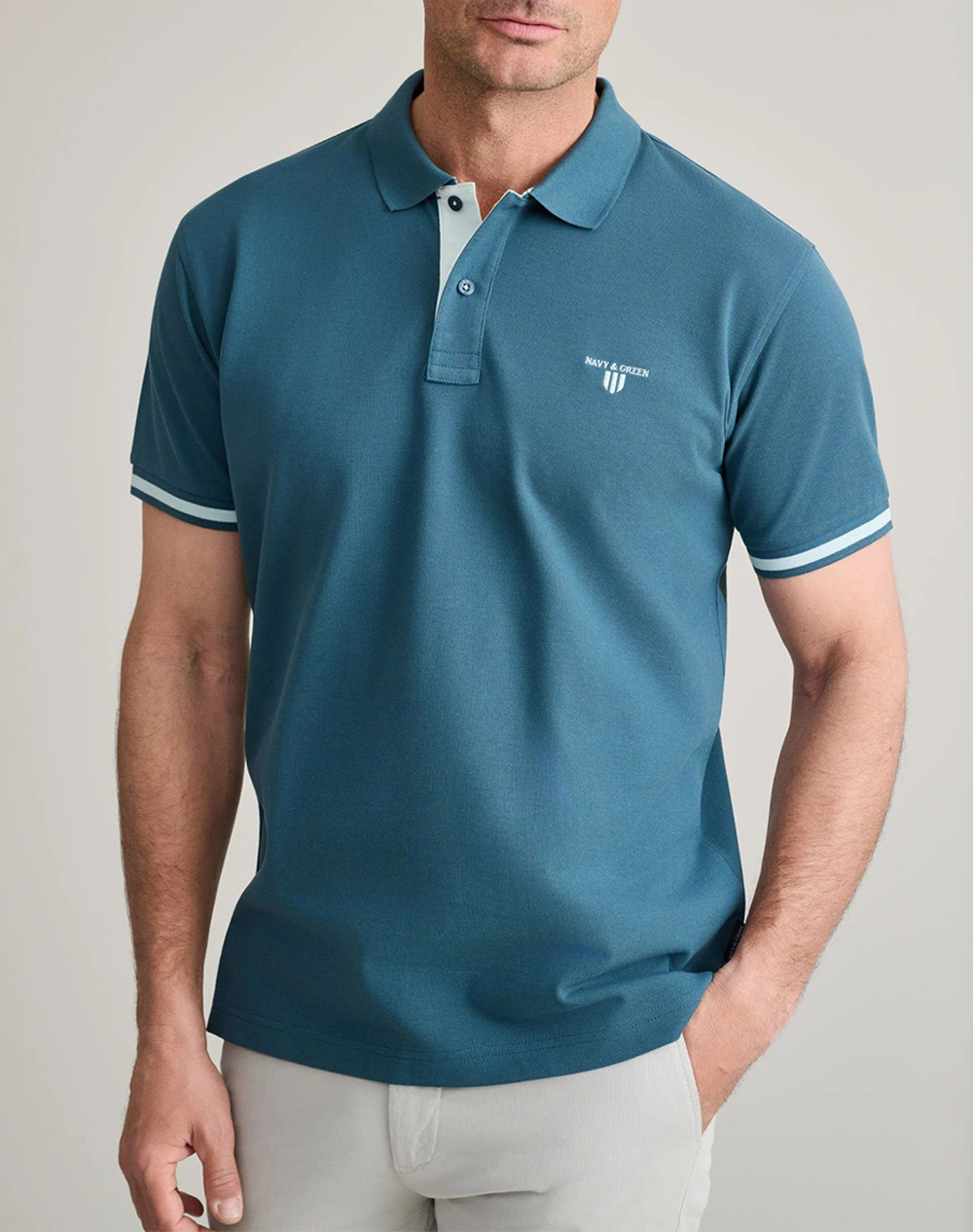 NAVY&GREEN ΜΠΛΟΥΖΑΚΙ ΠΟΛΟ M/ΧΡΩΜΟ, CUSTOM FIT 24GE.1038-DEEP OCEAN/MINT GREEN Petrol