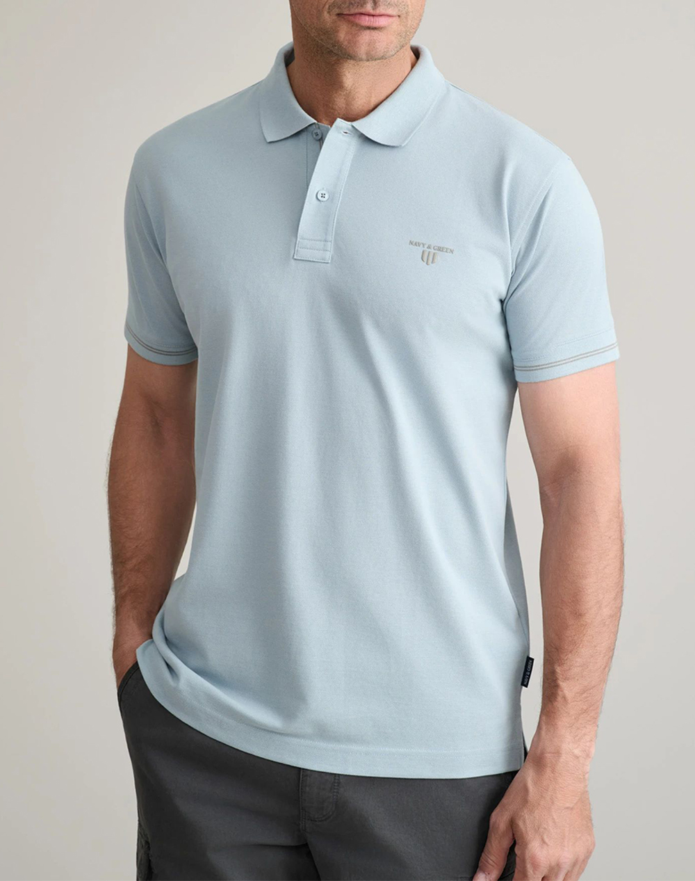 NAVY&GREEN ΜΠΛΟΥΖΑΚΙ ΠΟΛΟ Μ/ΧΡΩΜΟ, CUSTOM FIT 24GE.1042-Blue Fog Ciel