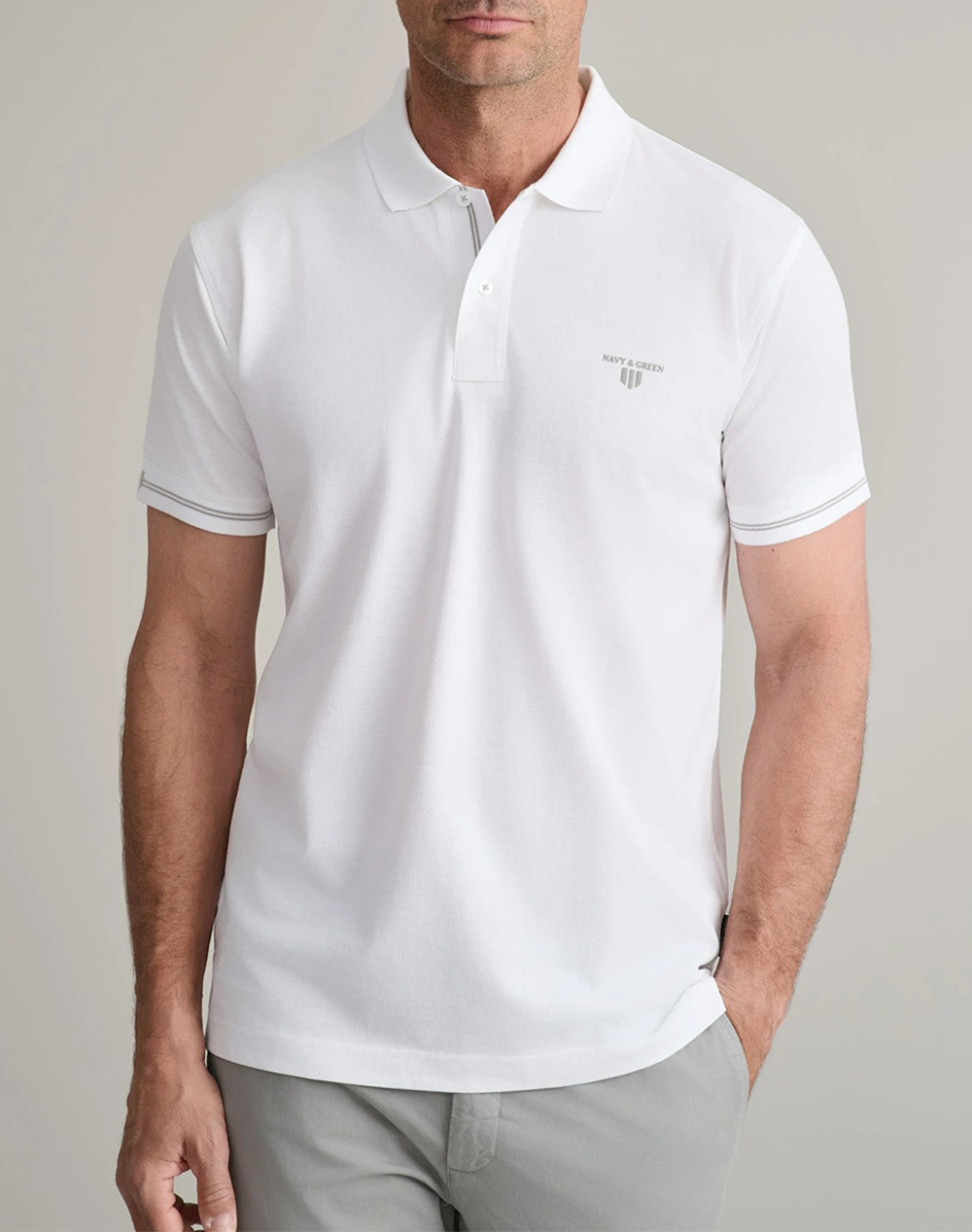 NAVY&GREEN ΜΠΛΟΥΖΑΚΙ ΠΟΛΟ Μ/ΧΡΩΜΟ, CUSTOM FIT 24GE.1042-WHITE White