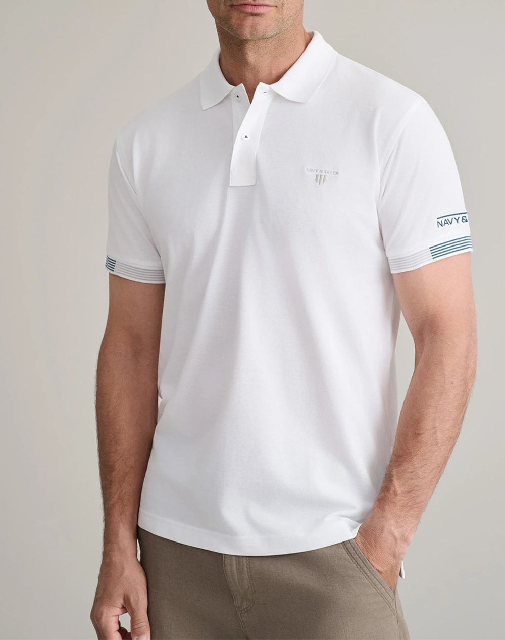 NAVY&GREEN ΜΠΛΟΥΖΑΚΙ ΠΟΛΟ Μ/ΧΡΩΜΟ, CUSTOM FIT 24GE.1041-WHITE White