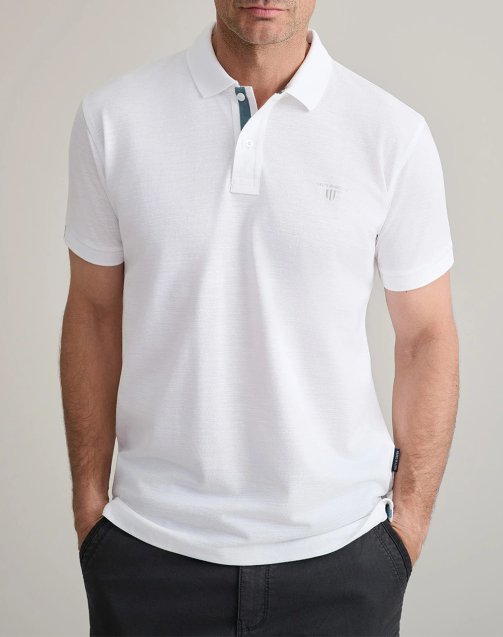 NAVY&GREEN ΜΠΛΟΥΖΑΚΙ ΠΟΛΟ Μ/ΧΡΩΜΟ, CUSTOM FIT 24GE.1040-WHITE White
