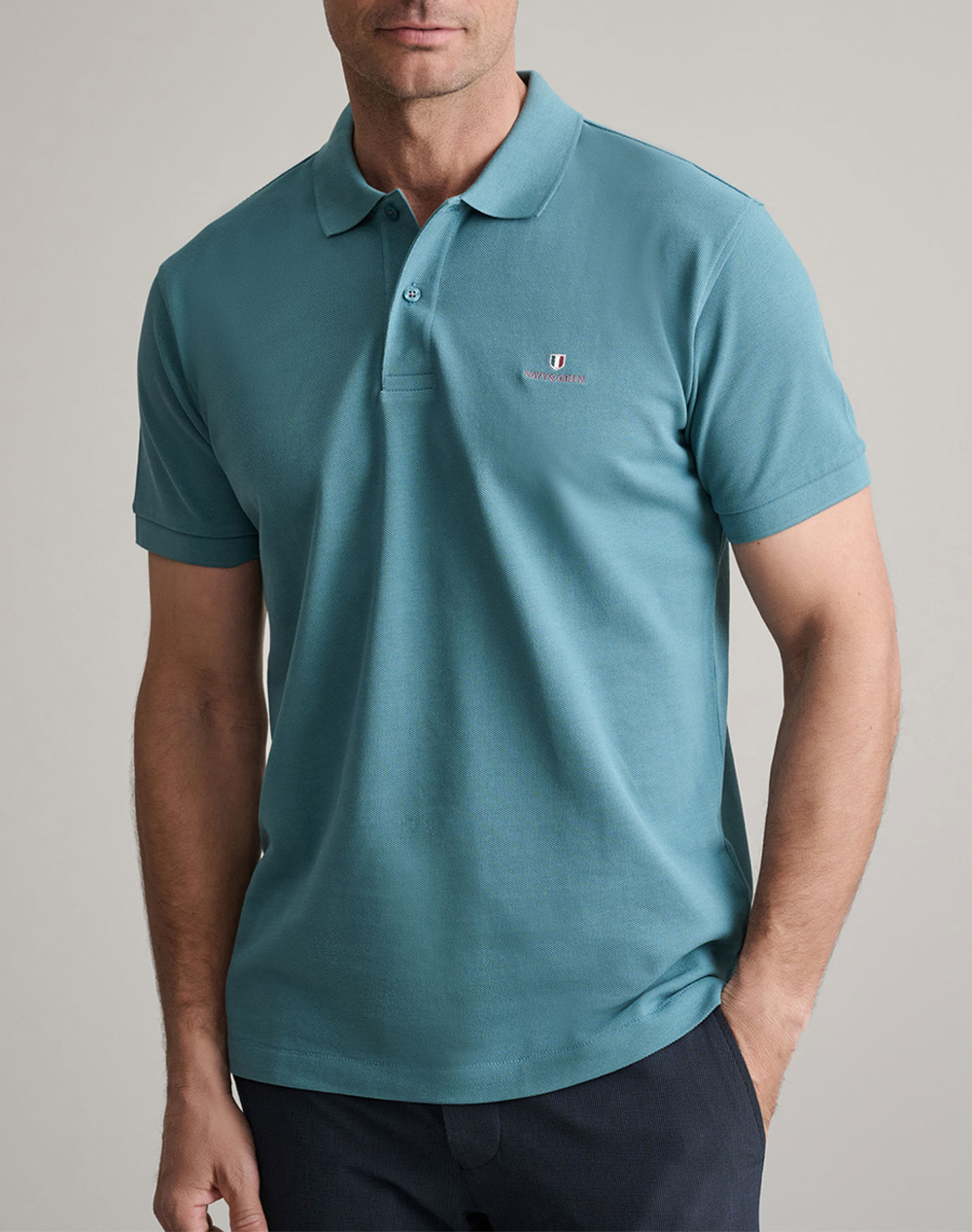 NAVY&GREEN ΜΠΛΟΥΖΑΚΙ ΠΟΛΟ M/ΧΡΩΜΟ, CUSTOM FIT 24GE.300.9-DEEP SEA Aqua