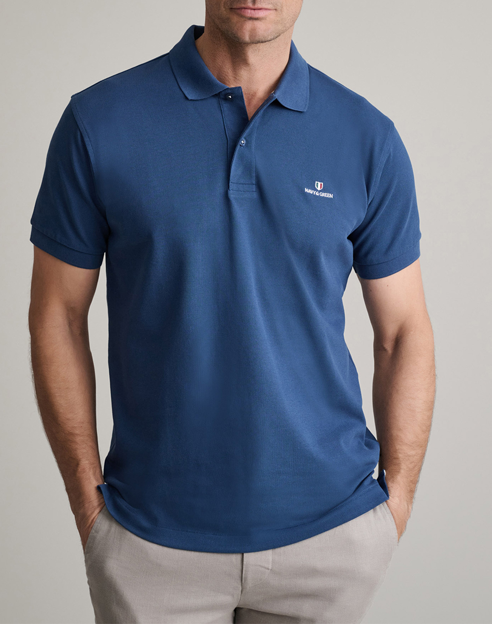 NAVY&GREEN ΜΠΛΟΥΖΑΚΙ ΠΟΛΟ M/ΧΡΩΜΟ, CUSTOM FIT 24GE.300.9-Atlantic Blue NavyBlue