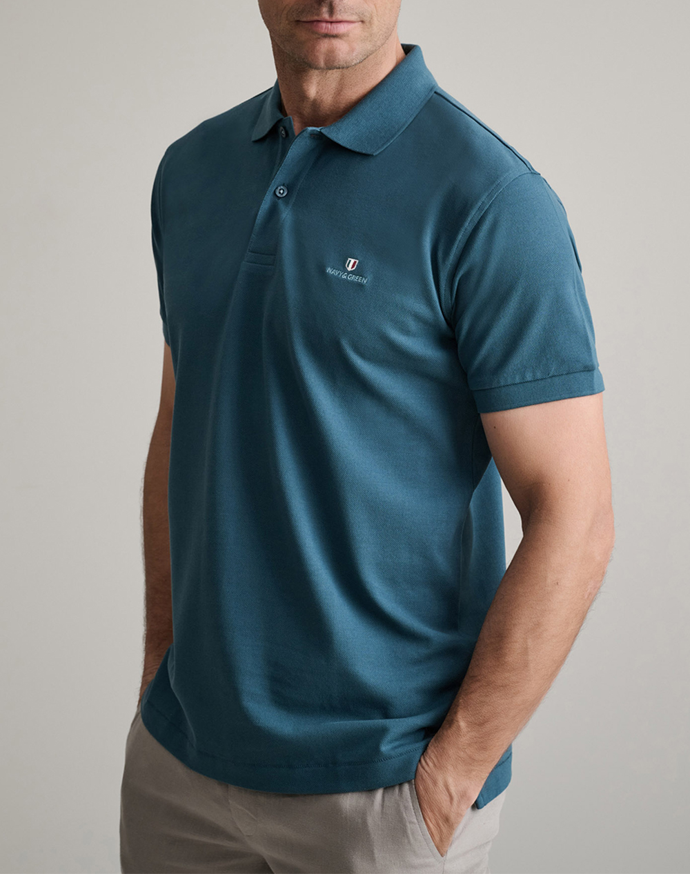 NAVY&GREEN ΜΠΛΟΥΖΑΚΙ ΠΟΛΟ M/ΧΡΩΜΟ, CUSTOM FIT 24GE.300.9-DEEP OCEAN Petrol