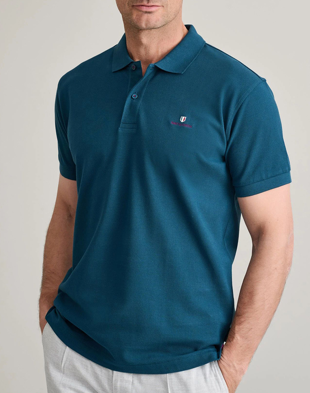 Navy&Green Ανδρική Μπλούζα Polo Κοντομάνικη Μπλε Ζαφείρι Βαμβάκι