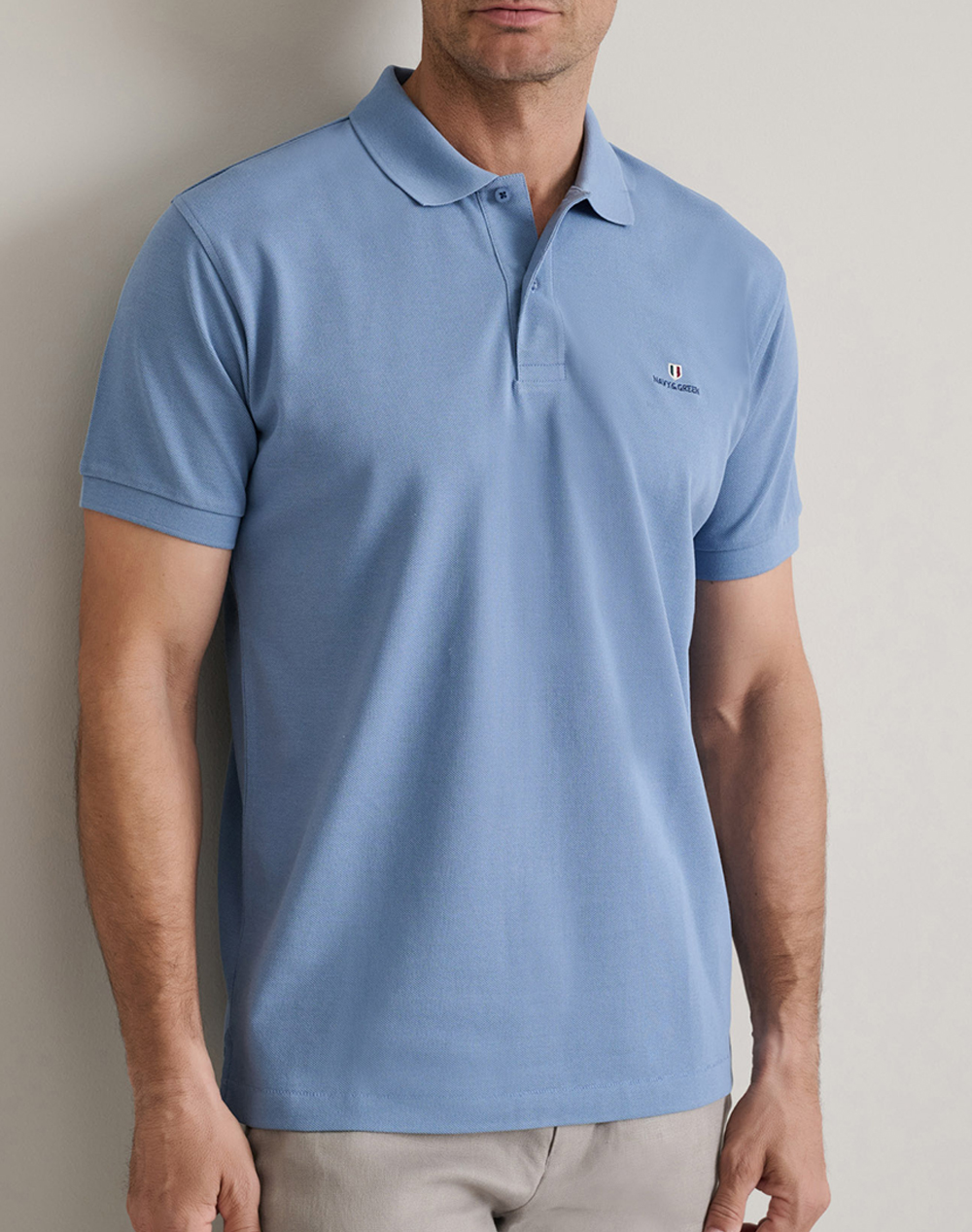 NAVY&GREEN ΜΠΛΟΥΖΑΚΙ ΠΟΛΟ M/ΧΡΩΜΟ, CUSTOM FIT 24GE.300.9-FADED DENIM BLUE SkyBlue