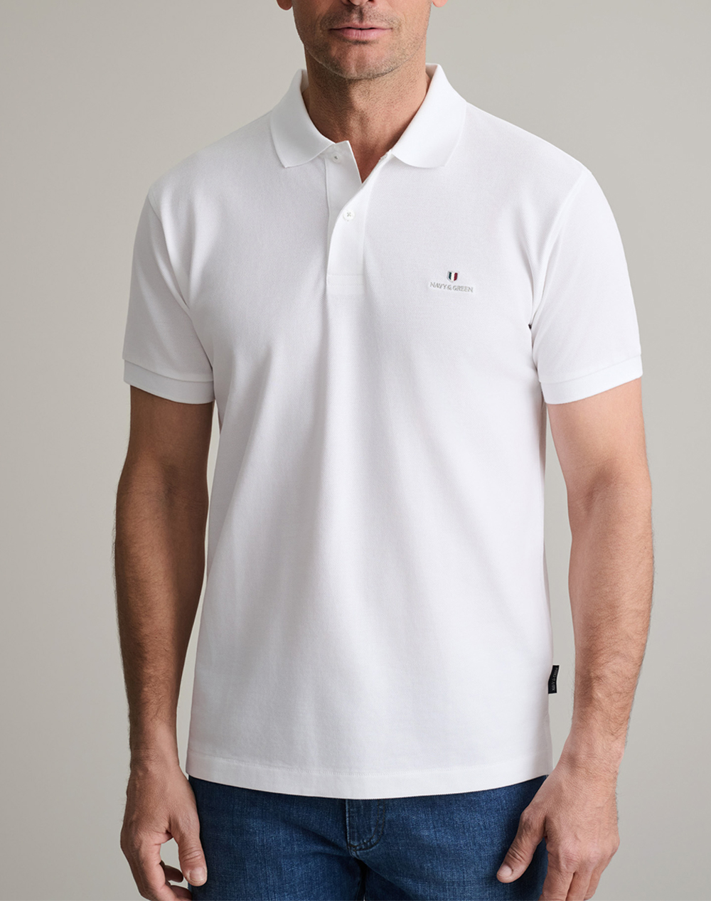 NAVY&GREEN ΜΠΛΟΥΖΑΚΙ ΠΟΛΟ M/ΧΡΩΜΟ, CUSTOM FIT 24GE.300.9-WHITE White