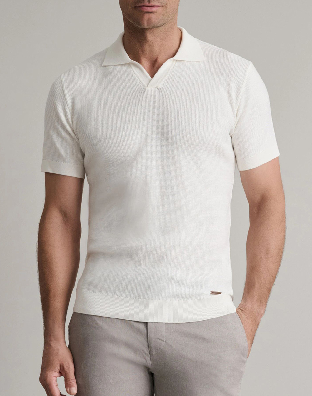 NAVY&GREEN ΠΛΕΚΤΟ ΒΑΜΒΑΚΕΡΟ ΠΟΛΟ, ΚΟΝΤΟ ΜΑΝΙΚΙ 24YM.1009/PL-OFF WHITE OffWhite