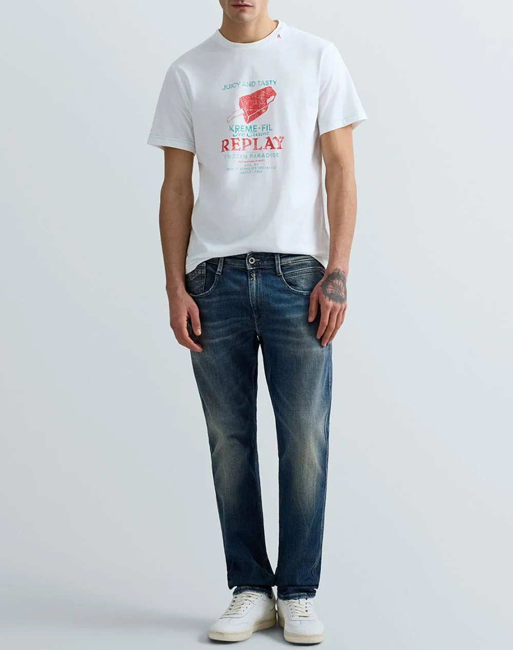 Replay Μακω M3385 000 23608P-011 White ανδρικά ρούχα μπλούζες T-Shirt Politikos Shop Πολιτικός