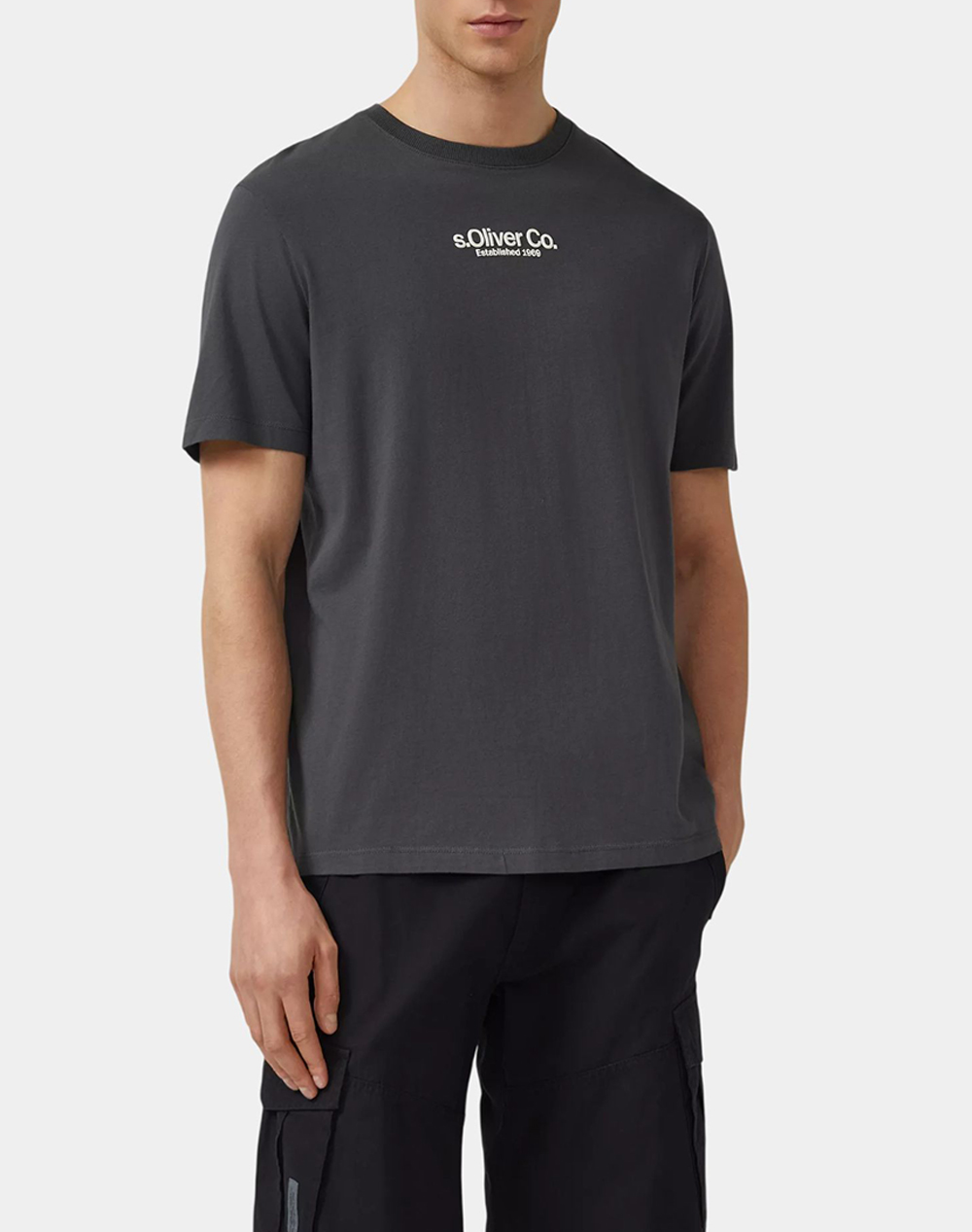 S.Oliver Ανδρικό T-Shirt Κοντομάνικο Σκούρο Γκρι Βαμβάκι