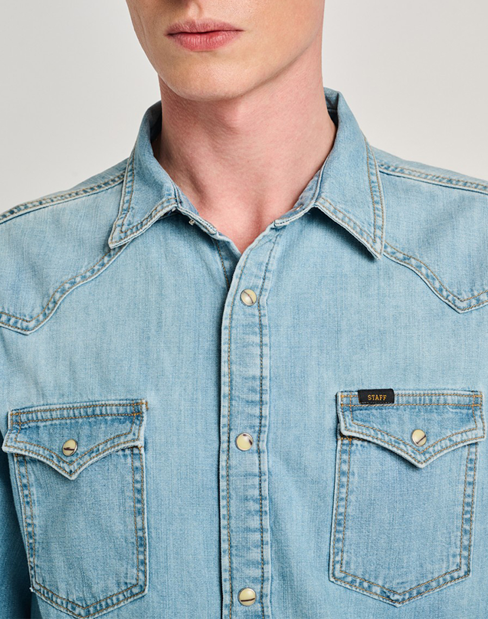 Staff Fino Man Shirt 100%Co 5-616 029 B3 055- 00 Denimlightblue ανδρικά ρούχα πουκάμισα Politikos Shop Πολιτικός