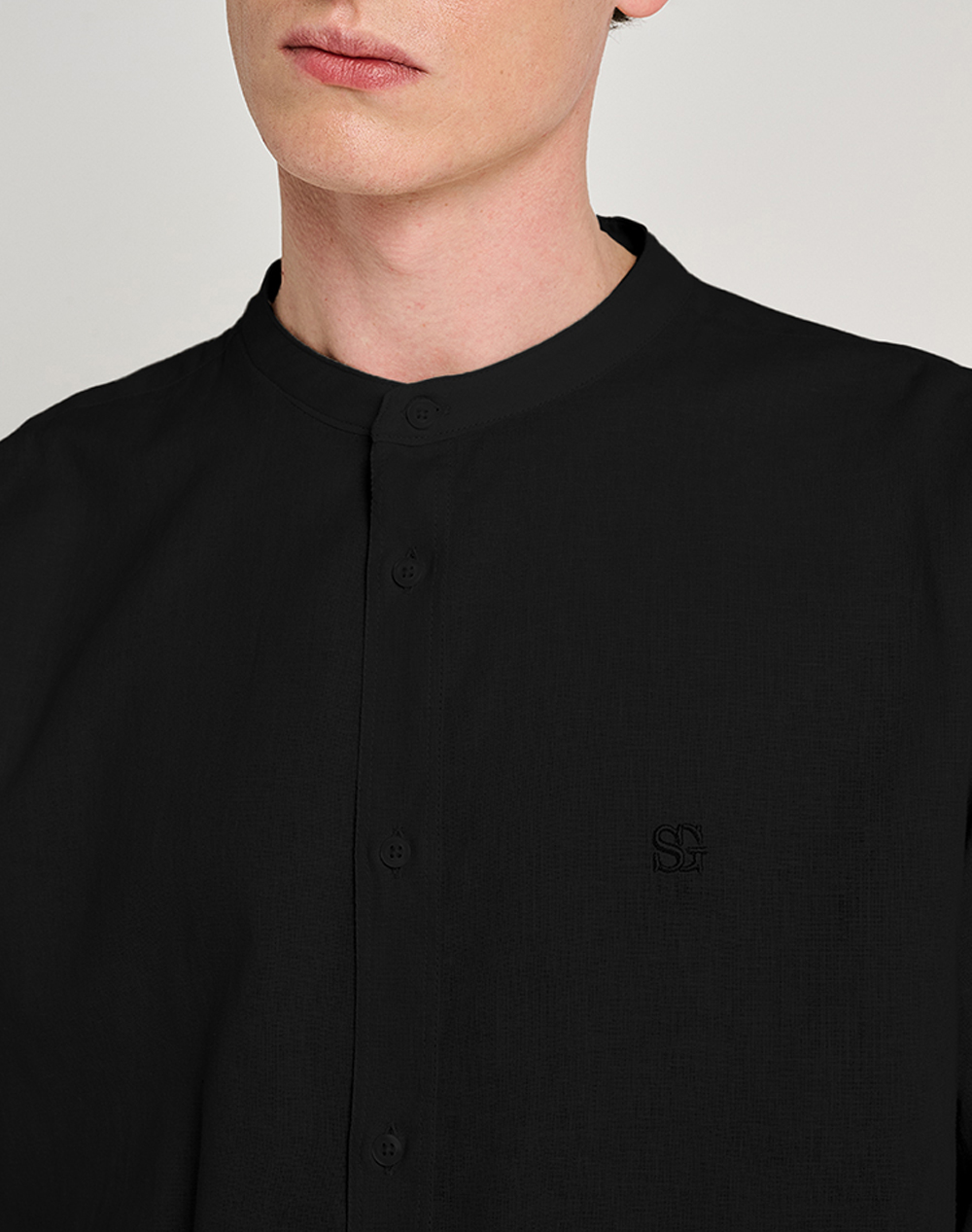 Staff Diver Man Shirt Mao Collar 30%Linen 70%Co 61-006 055-Ν0090 Black ανδρικά ρούχα πουκάμισα Politikos Shop Πολιτικός
