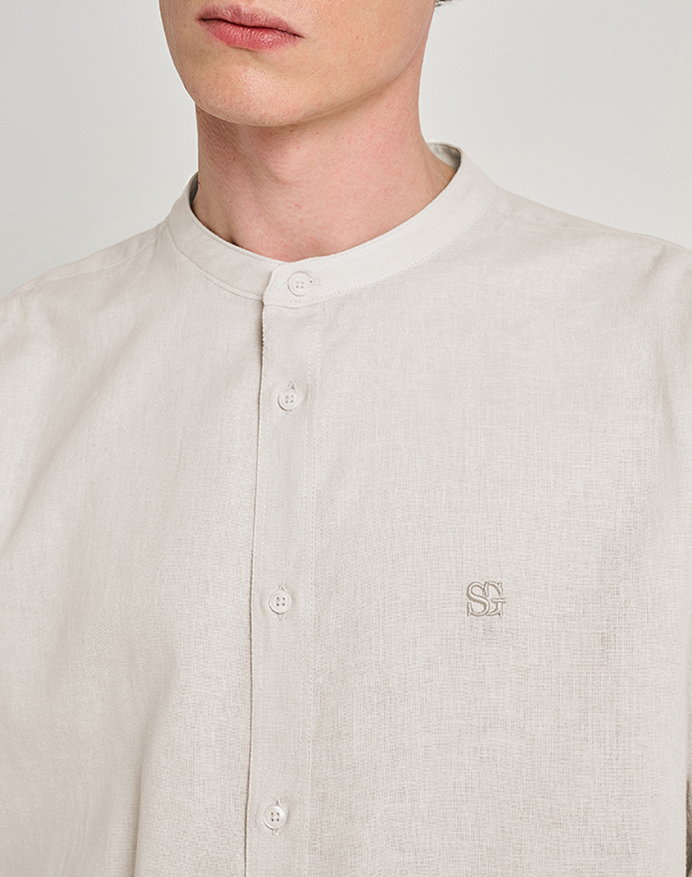 Staff Diver Man Shirt Mao Collar 30%Linen 70%Co 61-006 055-Ν9947 Ecru ανδρικά ρούχα πουκάμισα Politikos Shop Πολιτικός